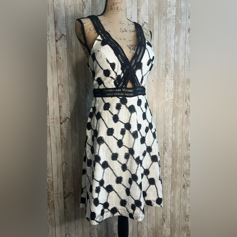 Guess Black and White Cutout Fit and Flare Dress